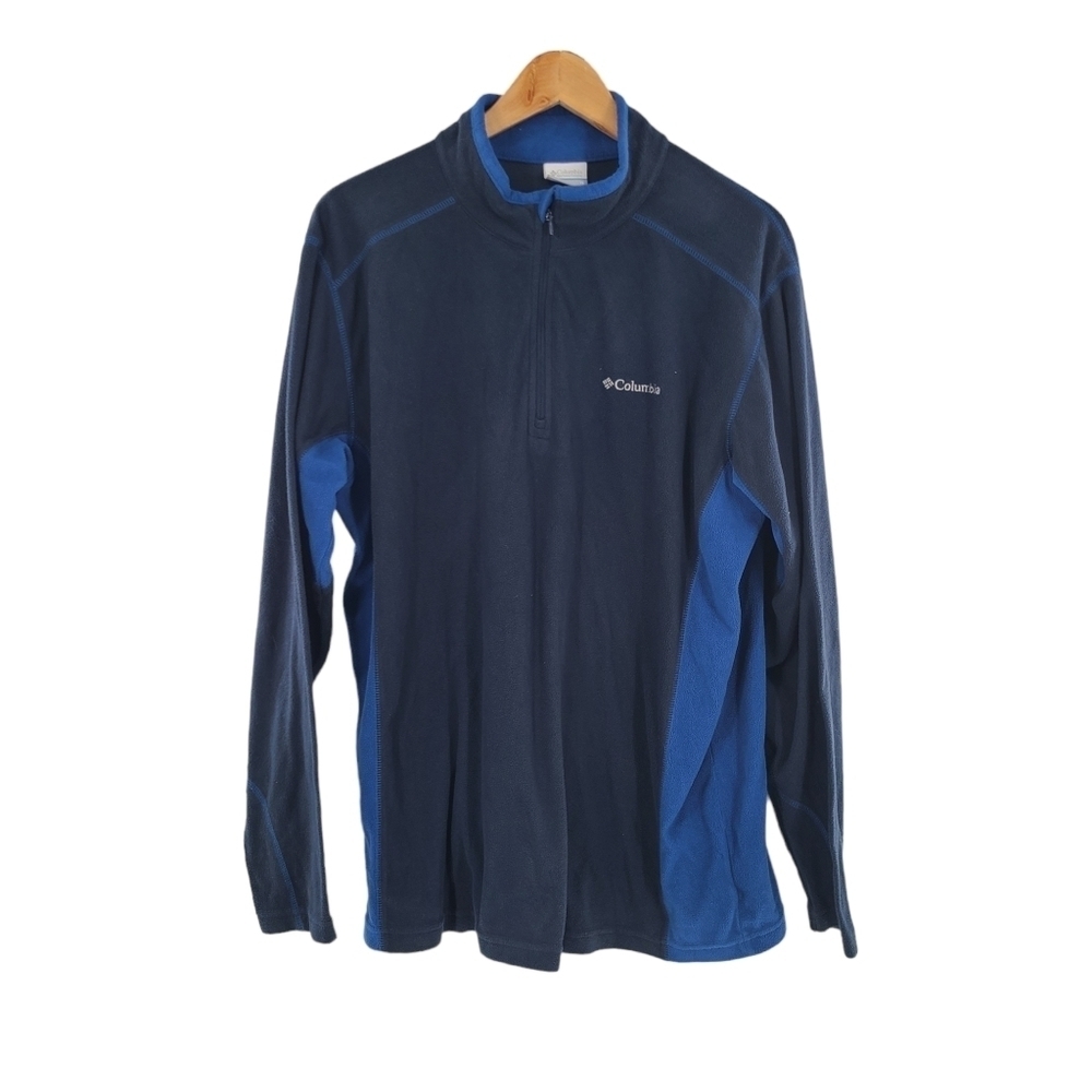 Columbia Mens Navy Blue 1/4 Zip Fleece Casual Activewear Pullover Sweatshirt XL.
